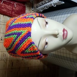 Super Cool Purple Orange and Green Zig Zag Knit Beanie